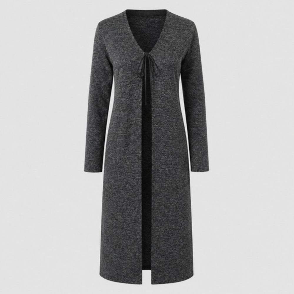 Vintage 90s Eye Candy Long Duster‎ Cardigan M Dark Gray Knit Tie Front Sweater